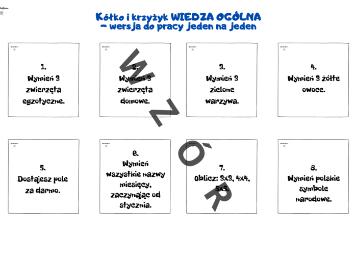 Kółko i krzyżyk Wiedza Ogólna - rozwijanie współpracy
