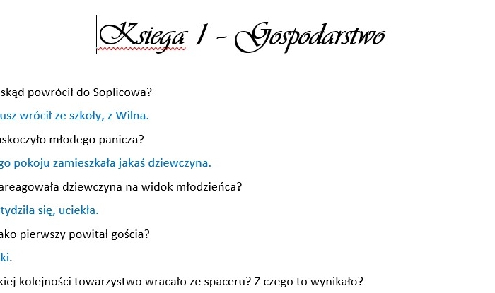 "Pan Tadeusz" - pytania do ksiąg