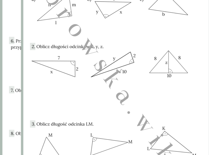 Twierdzenie Pitagorasa - zestaw zadań
