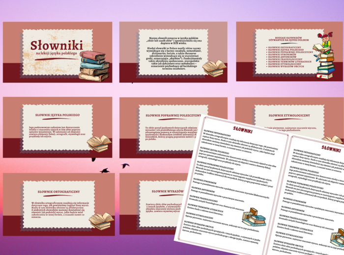 SŁOWNIKI - prezentacja - 13 slajdów + wklejka - rodzaje słowników