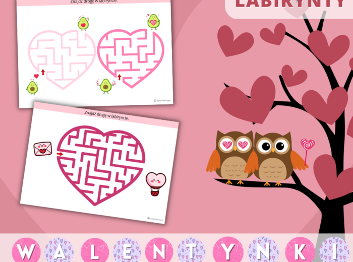 Walentynki Zestaw zadań. Puzzle. Szlaczki. Obliczenia. Labirynty. Girlanda