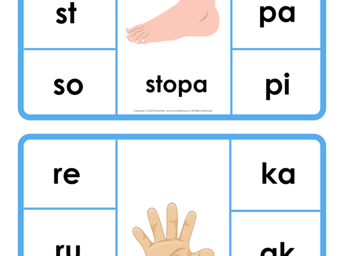 Klamerkowe pomoce - wyrazy dwusylabowe - litery drukowane