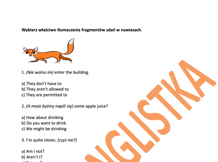 Dobieranie tłumaczeń fragmentów 20 zdań- MATURA