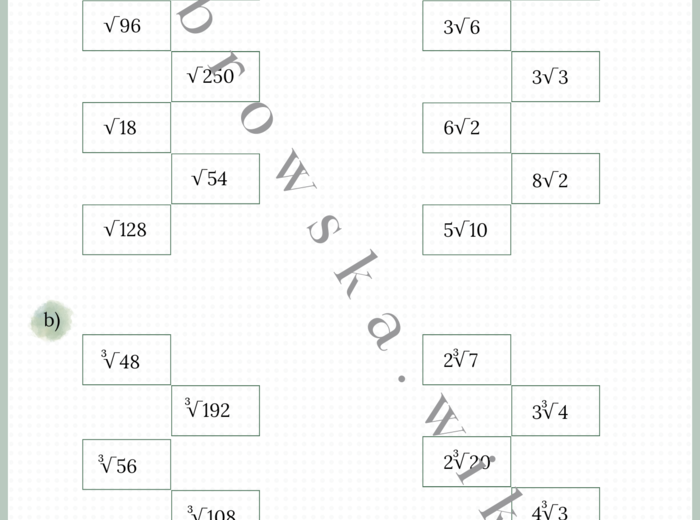 Wyłączanie czynnika przed znak pierwiastka - karta pracy