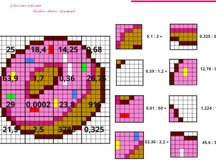 Kolorowanka kodowanka - Dzielenie ułamków dziesiętnych
