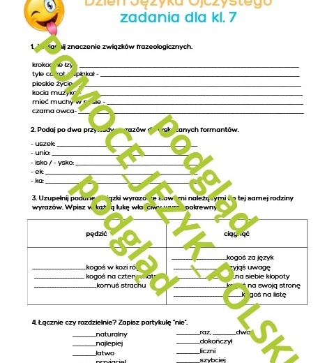 Dzień Języka Ojczystego - zadania dla kl. 7