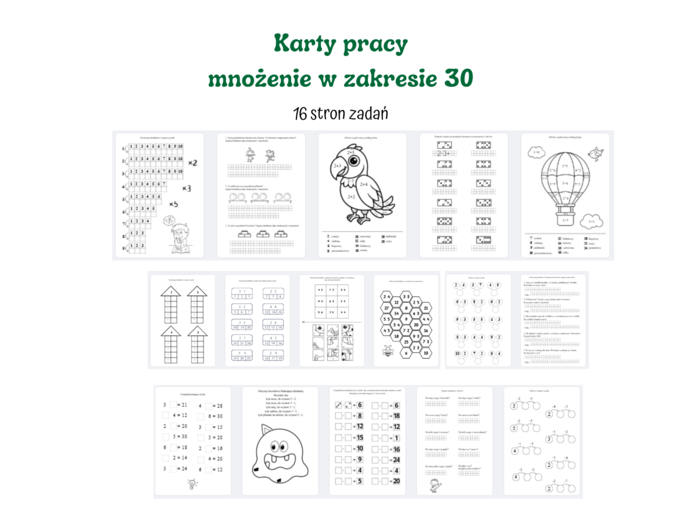 Karty pracy mnożenie w zakresie 30 do druku