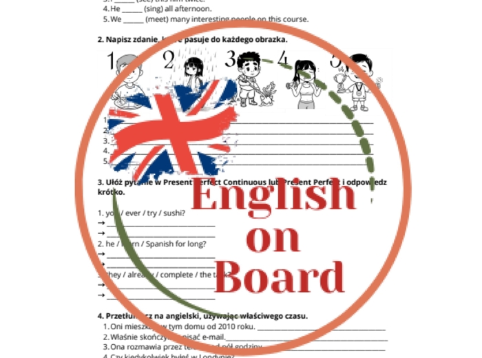 Czas Present Perfect i Present Perfect Continuous - 2 strony zadań po 4 zadania Z KLUCZEM i krótką ściągawką z zastosowaniem dla ucznia.