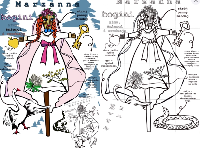 Marzanna - słowiańska mitologia - kolorowanka xxl i karta pracy