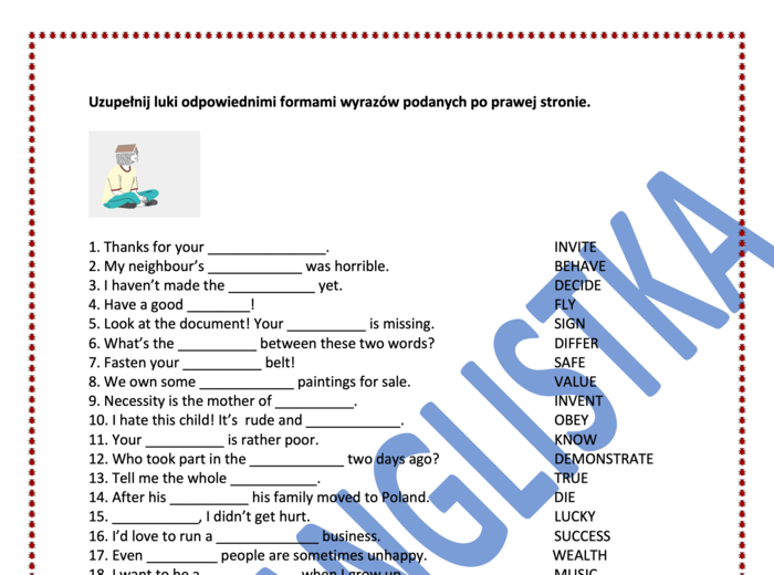 Tworzenie wyrazów pochodnych - MEGA TRENING PRZED MATURĄ- Aż 100 ZDAŃ z kluczem