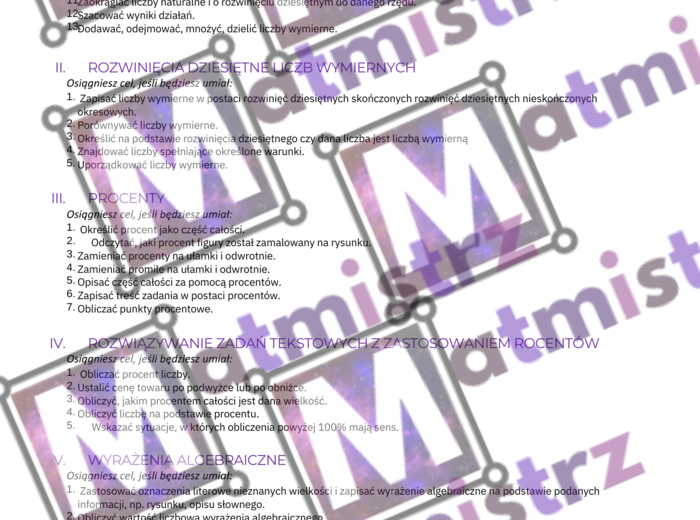 Na co będę zwracał uwagę - dla klasy 7, wymagania edukacyjne z matematyki, w języku ucznia na cały rok szkolny.