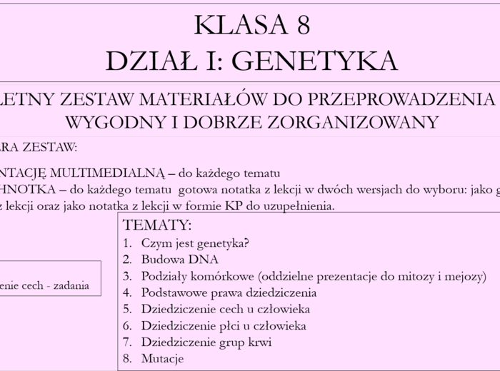 Klasa 8 - Genetyka - pakiet z działu