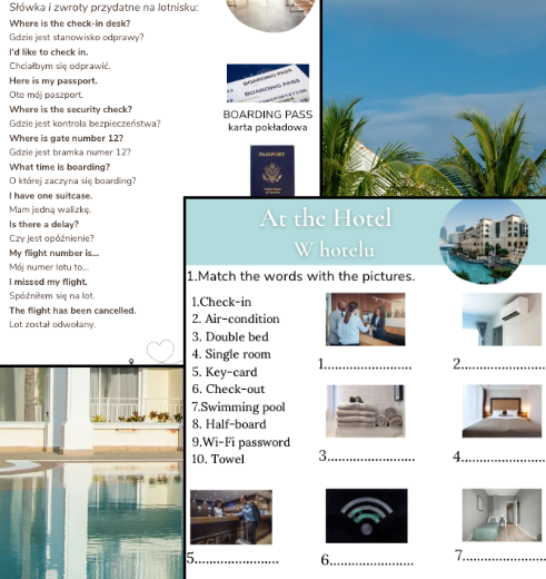 🧳 „Angielski w podróży: Lotnisko & Hotel – MEGA PAKIET tematyczny A2–B1” 📦 2 w 1! Zestaw PDF z ćwiczeniami, dialogami i przydatnymi zwrotami – taniej w pakiecie!