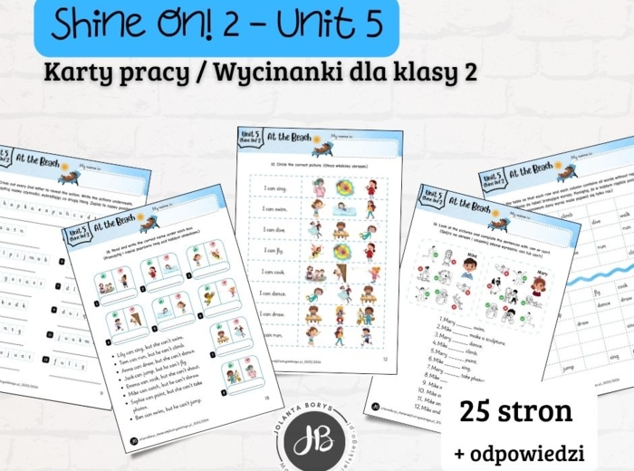 Materiały do Shine On! 2 Unit 5 – At the Beach – karty pracy – wklejki/wycinanki