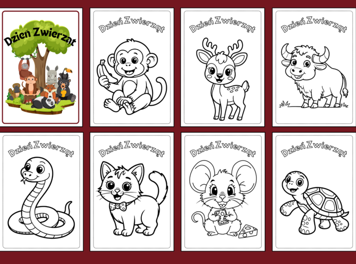 🐶 Dzień Zwierząt 🐹 – Galeria portretów – kolorowanka – kolorowanki – jesień - biblioteka – świetlica – przedszkole – 59 wersji