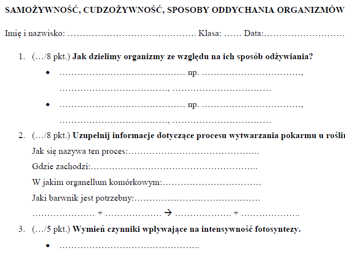 Samożywność, cudzożywność, oddychanie organizmów