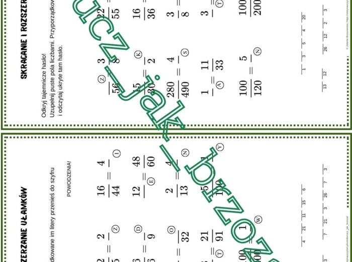 Skracanie i rozszerzanie ułamków, klasa 4, karta pracy z hasłem