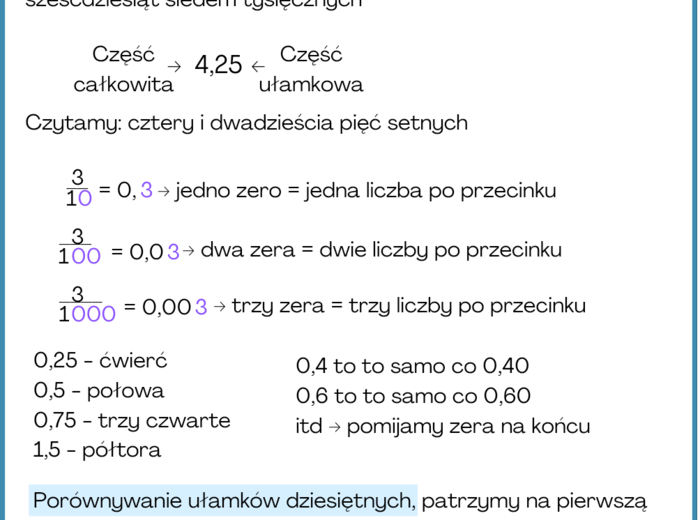 Ułamki dziesiętne - notatka