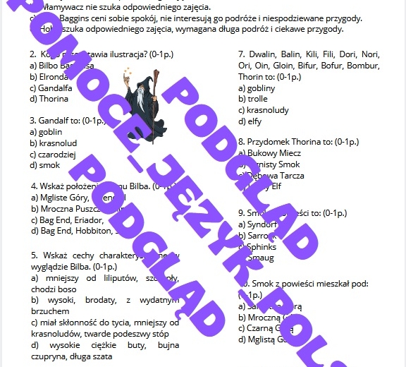 Hobbit J.R.R. Tolkien - kartkówka, test, czy znasz lekturę?