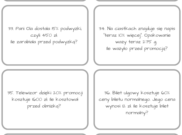 PAKIET quizy matematyczne - procenty, wyrażenia algebraiczne (algebra), ułamki dziesiętne