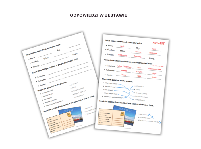 Grade 1-3 vocabulary revision worksheet - karta pracy na powtórzenie słownictwa z klas 1-3 dla klasy 4, język angielski