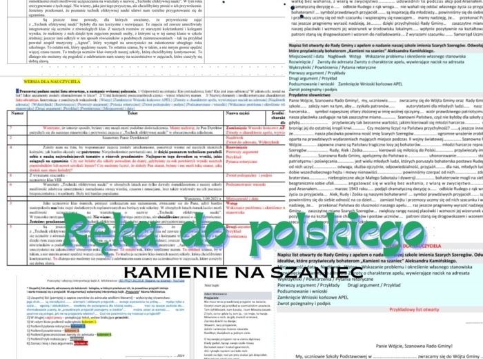 List otwarty. Elementy retoryczne. Ćwiczenia redakcyjne. Kamienie na szaniec. Przyjaciele. W pustyni i w puszczy