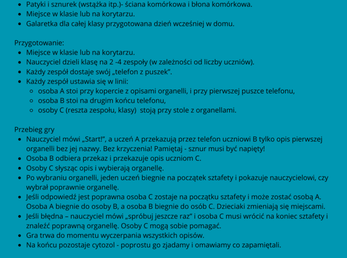 Komórka roślinna - gra i czytanie ze zrozumieniem