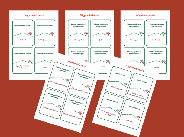 WYPOWIEDZENIA - zdania - 32 fiszki - składnia - kl. 4 - 6 - egzamin