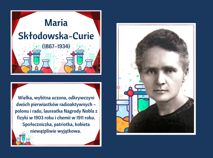 MARIA SKŁODOWSKA – CURIE – gazetka – biblioteka – świetlica – 21 stron – wersja 3