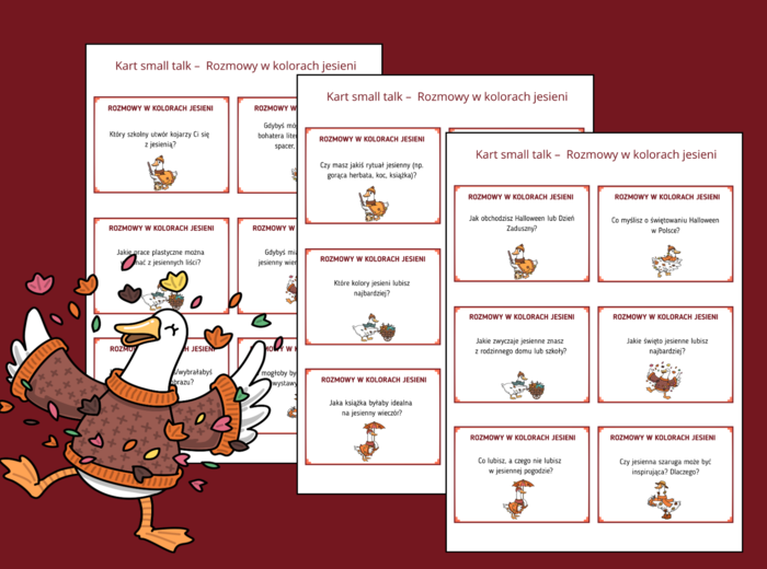 🍁 JESIENNE ROZMÓWKI - jesień – Karty small talk dla klas 4–8 + instrukcja wykorzystania - TUS - język polski - zajęcia z wychowawcą - biblioteka