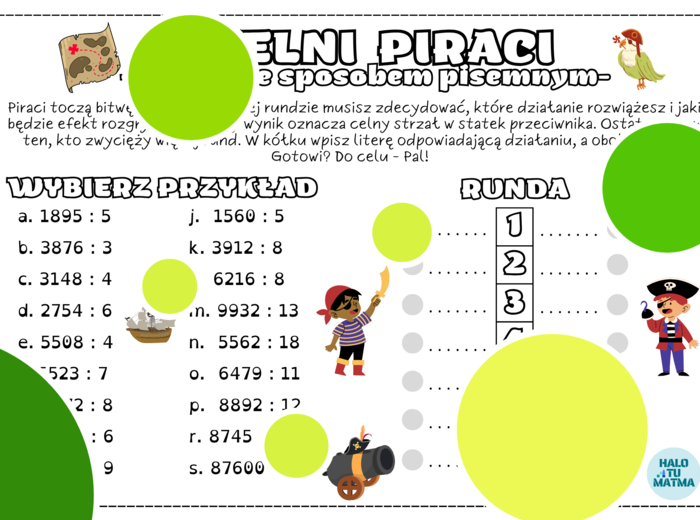 Dzielenie pisemne - karta pracy. Klasa 4. Klasa 5.
