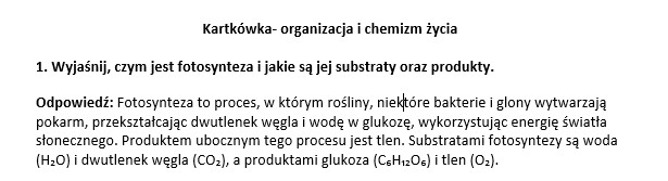 Kartkówka- organizacja i chemizm życia