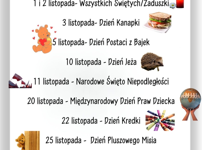 PAKIET MATERIAŁÓW NALISTOPAD WEDŁUG KALENDARZA ŚWIĄT I DNI NIETYPOWYCH.
