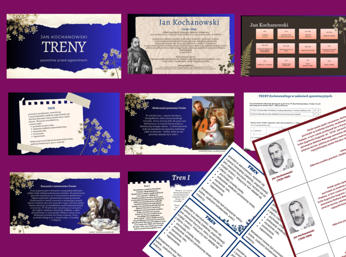 Jan Kochanowski TRENY – prezentacja + 2 wklejki – wklejka – egzamin – powtórzenie