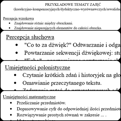 Tematy zajęć - rewalidacja, korekcyjno-kompensacyjnych, dydaktyczno-wyrównawczych