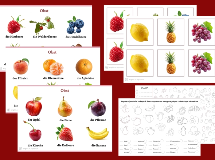 Niemiecki - Materiały z zakresu leksykalnego Owoce: słownik obrazkowy, Memory, 2 ćwiczenia