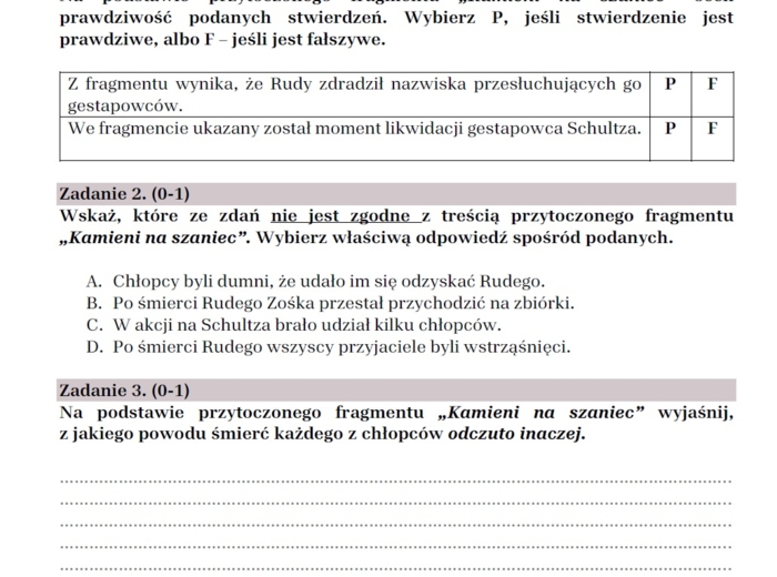 Arkusz egzaminacyjny "Kamienie na szaniec"