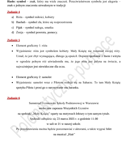 Sprawdzian po omówieniu lektury "Mały Książę"