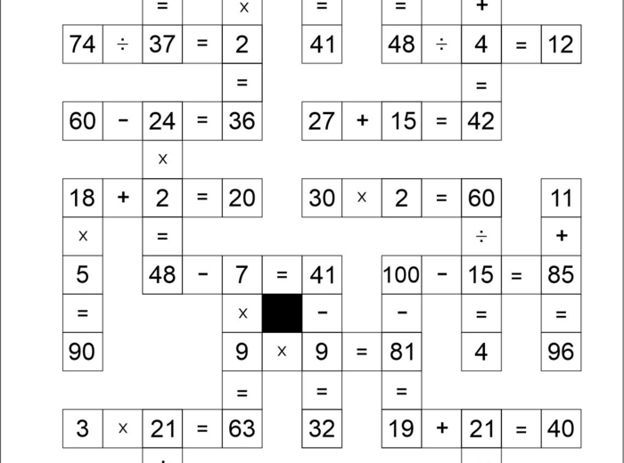 Krzyżówki matematyczne- zestaw 111 sztuk! Dodawanie, odejmowanie, mnożenie, dzielenie, tabliczka mnożenia