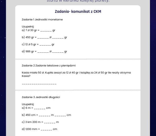 System dziesiętny, jednostki długości, masy, monetarne, kalendarz i czas | Klasy 4-6 | 5 dni zadań | Tydzień 4 misjiThinkRocket