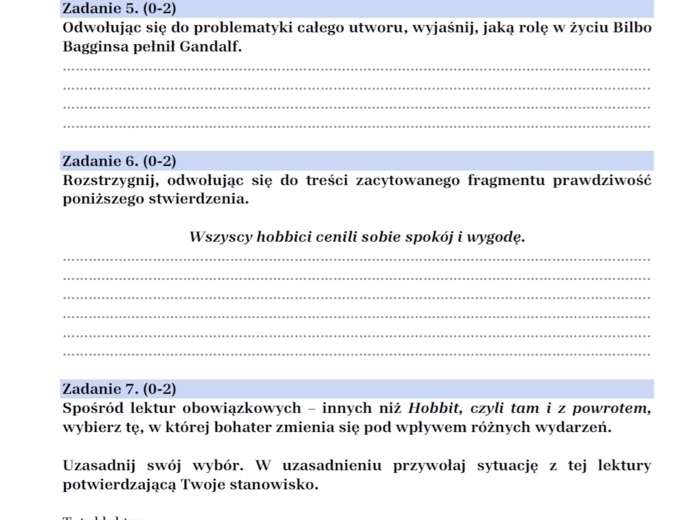 Arkusz egzaminacyjny "Hobbit, czyli tam i z powrotem"