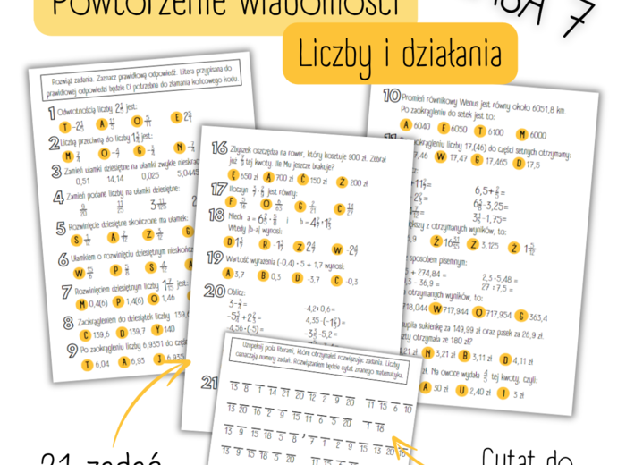 POWTÓRZENIE materiału - Liczby i działania - KLASA 7