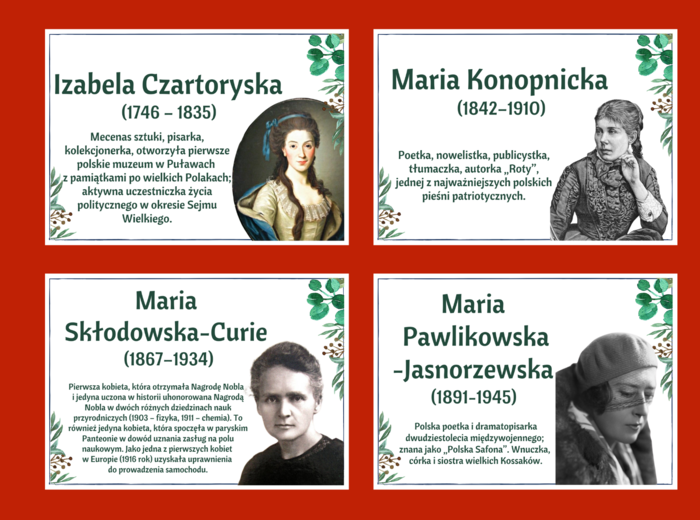 DZIEŃ KOBIET – – gazetka – SŁAWNE POLKI – biblioteka – świetlica – 24 strony – wersja 4