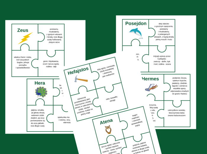 BOGOWIE GRECCY - puzzle - mity - mitologia - powtórka - egzamin