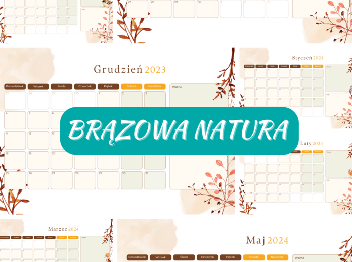 kalendarz na rok szkolny 2023/2024 - brązowa natura