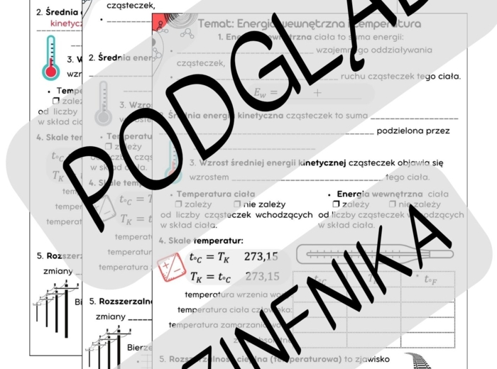 Energia wewnętrzna i temperatura - Termodynamika - A5 Karta pracy/notatka graficzna