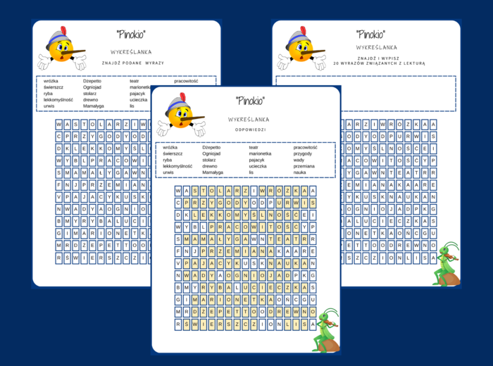 PINOKIO – wykreślanka – karta pracy