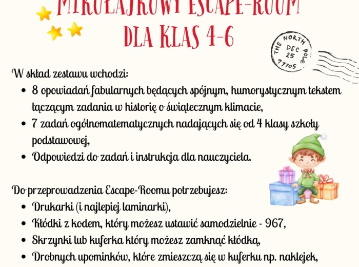 MIKOŁAJKOWY, FABULARNY, ESCAPE ROOM MATEMATYCZNY