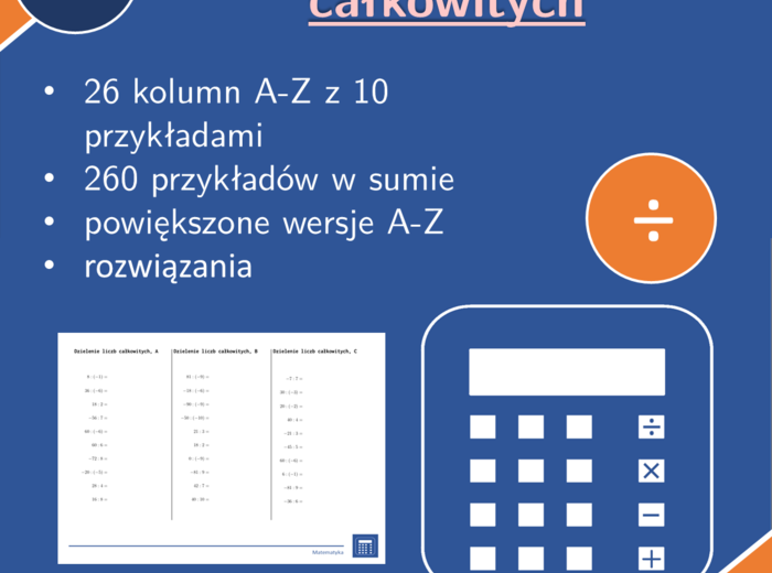 Dzielenie liczb całkowitych | matematyka | 26 kolumn