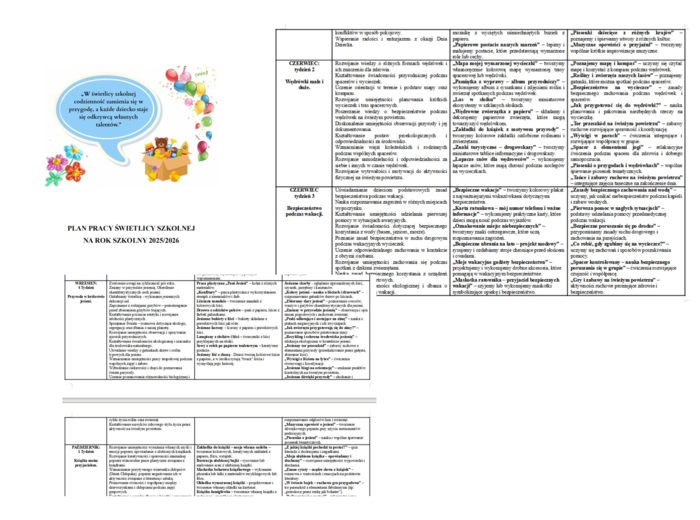 Plan pracy świetlicy szkolnej 2025/2026